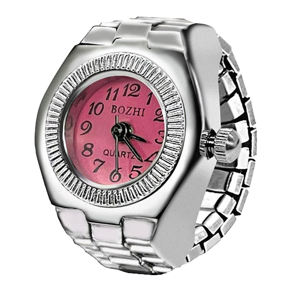 BOZHI J-008 Mini Retro Digital Pointer Ring Quartz Watch Stretch Band for 5cm-6.5cm Finger