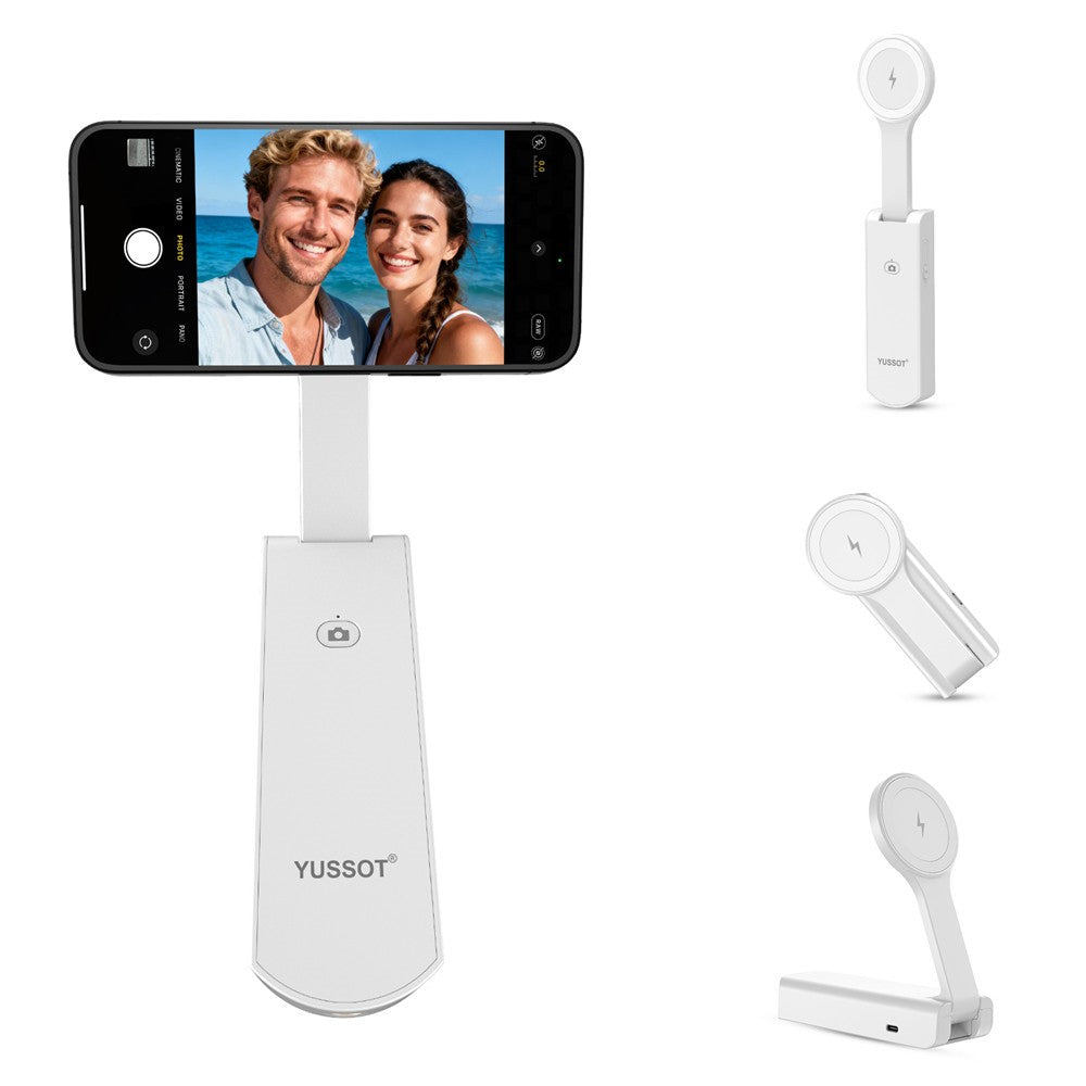 YUSSOT 3-i-1 Håndholdt Selfie Stick 15W Trådløs Oplader 10000mAh Magnetisk Powerbank med Foldbar Telefonholder til Rejse-Vlogging