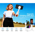 YUSSOT 3-i-1 Håndholdt Selfie Stick 15W Trådløs Oplader 10000mAh Magnetisk Powerbank med Foldbar Telefonholder til Rejse-Vlogging