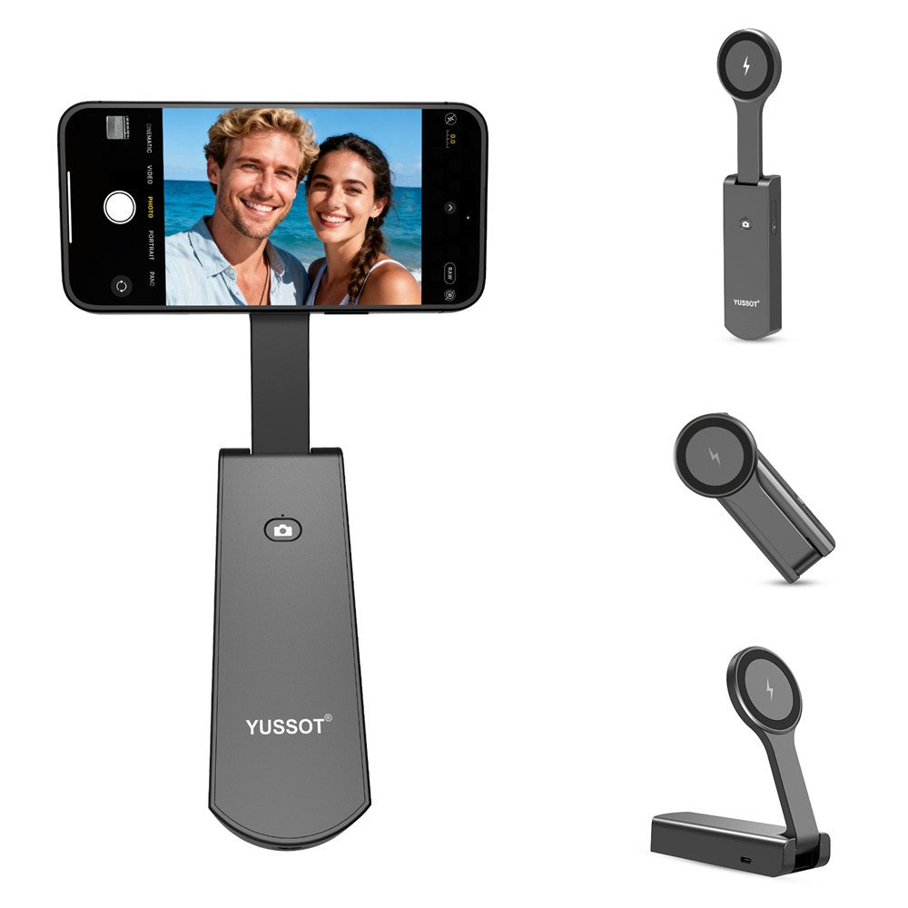 YUSSOT 3-i-1 Håndholdt Selfie Stick 15W Trådløs Oplader 10000mAh Magnetisk Powerbank med Foldbar Telefonholder til Rejse-Vlogging
