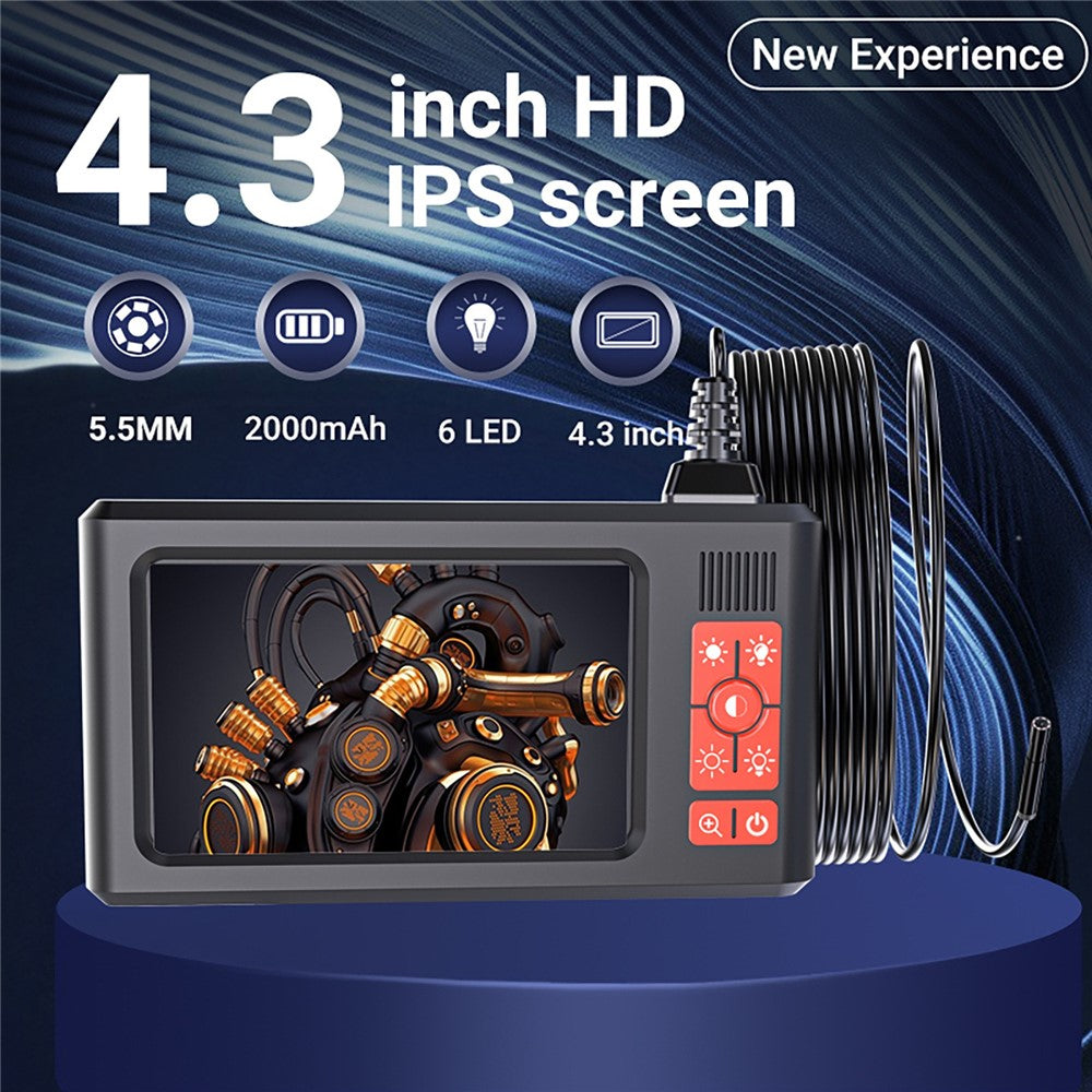 G60 Industrial Borescope with 10m Cable 5.5mm Single Lens 4.3 Inch IPS Screen IP67 Waterproof 6-LED Light for Automotive Inspection