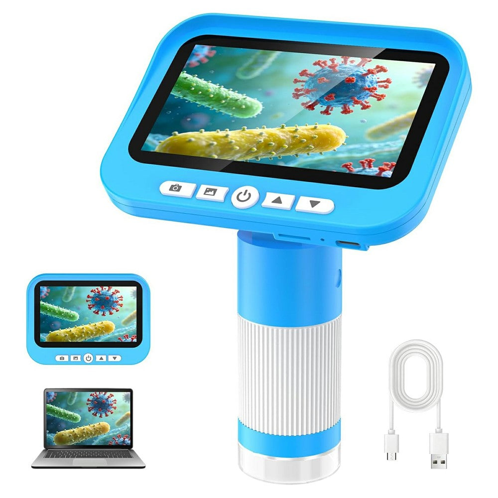 KM28 4.3 Inch Digital Microscope 1000X Magnification 1080P Video Recording 9-LED Light for Kids Science Exploration