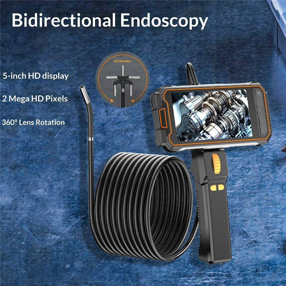 Z02 Borescope with 1m Cable 6.5mm Single Lens Industrial Endoscope 5 Inch HD 1080P 360 Degree Bidirectional Rotation for Pipe Inspection