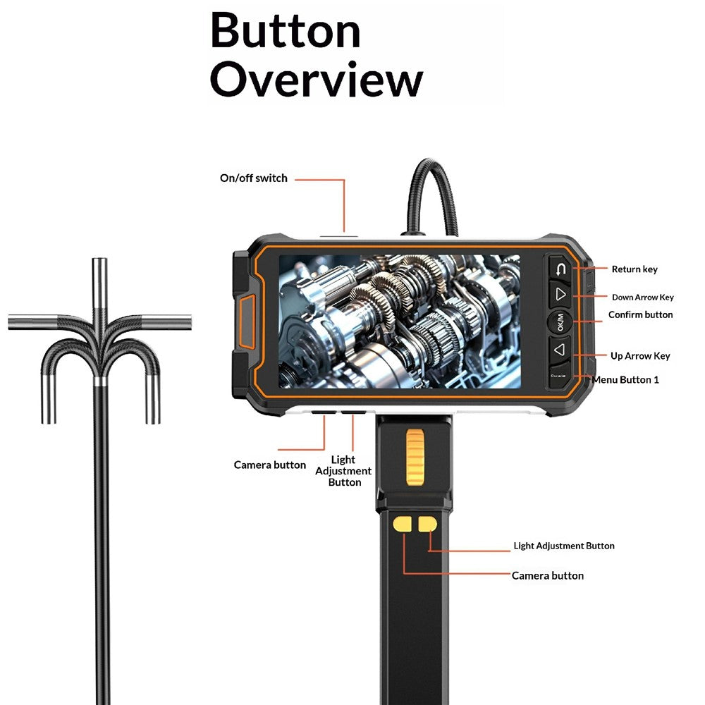 Z02 Borescope with 1m Cable 6.5mm Single Lens Industrial Endoscope 5 Inch HD 1080P 360 Degree Bidirectional Rotation for Pipe Inspection