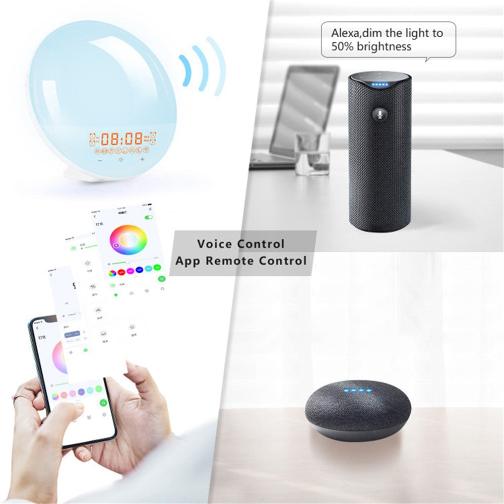 SH-01S WiFi Smart APP Vækkeur med vækkelys, stemmestyring, multifunktionelt søvnlys, farverigt natlys, understøtter Alexa / Google Home