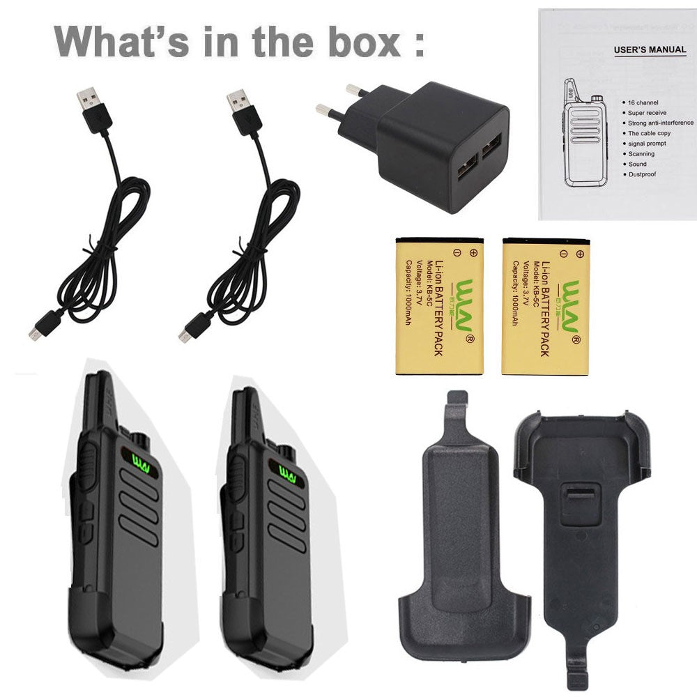 WLN KD-C1 2 stk./sæt Mini Walkie-Talkie Bærbar Trådløs To-vejs Radio til Restaurant/Byggeplads/Hotel