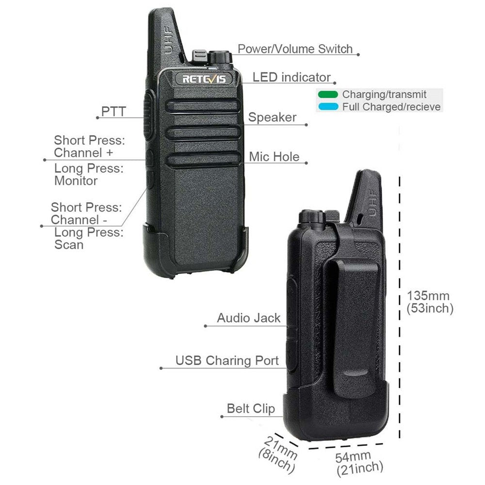 RETEVIS RT622 1 par mini-tvåvägs licensfria PMR-radioer walkie-talkies (för europeisk frekvens)