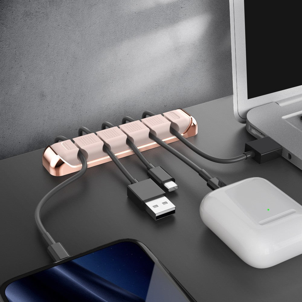 AHASTYLE PT125 Aluminum Alloy + Silicone Cord Organizer Home Office Desk 5-Slot Charging Cable Holder