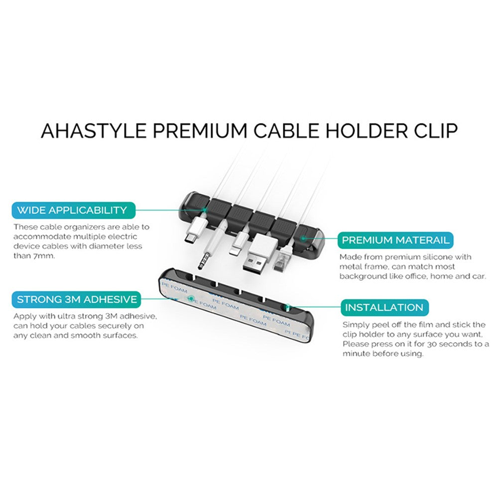 AHASTYLE PT125 Aluminum Alloy + Silicone Cord Organizer Home Office Desk 5-Slot Charging Cable Holder