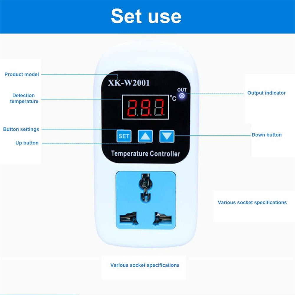 SMY-W2001 Temperature Controller Intelligent Digital Display Adjustable Temperature Socket with 1m Waterproof Probe