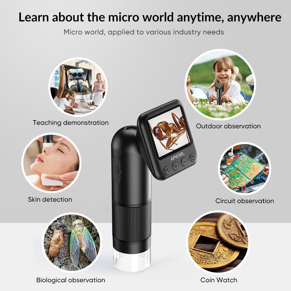 APEXEL MS008 Handheld Portable Digital Microscope Electronic Magnifier Camera with HD 2-Inch Screen
