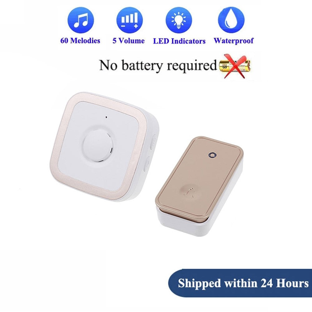 CACAZI FA12 Home Wireless Doorbell 60 Songs Waterproof Remote Smart Calling Bell, 1 Transmitter+1 Receiver