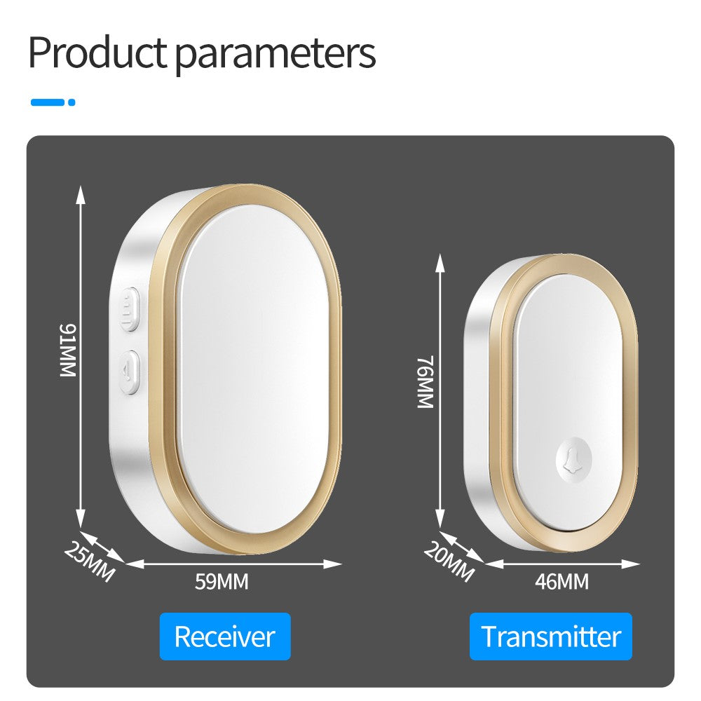 CACAZI A99 Waterproof Door Bell Wireless Doorbell Home, 1 Receiver and 2 Transmitters (without Battery) , EU Plug