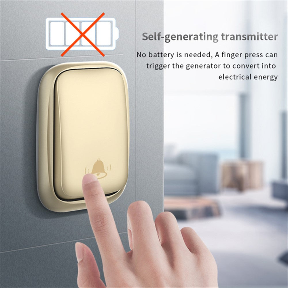 CACAZI FA99 Wireless Self-generating Press Doorbell Home Remote Door Bell, 1 Receiver and 1 Transmitter