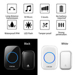 CACAZI FA58 Vattentät Trådlös Dörrklocka med 5 Volymnivåer, Mini Dörrklocka, Dörrklocka, Kit med 1 Sändare + 1 Mottagare