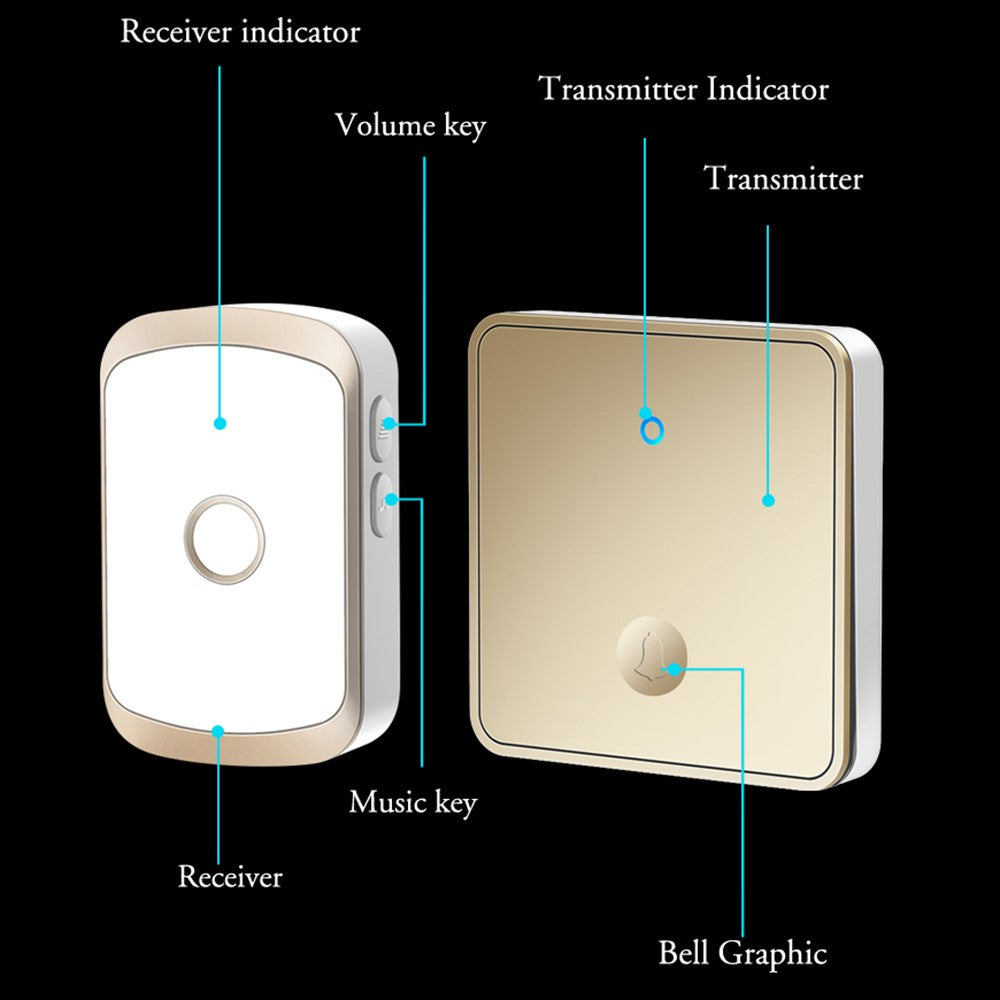 CACAZI FA50 Home Smart Wireless Doorbell Set Transmitter / Receiver Self-Powered Doorbell (86 Large Button)