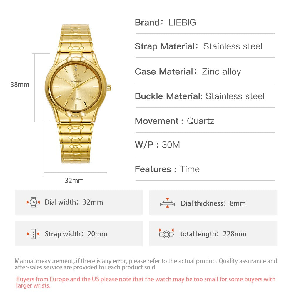 LIEBIG L1023 analogt quartz-armbåndsur med rund urskive, parkur og rem af rustfrit stål