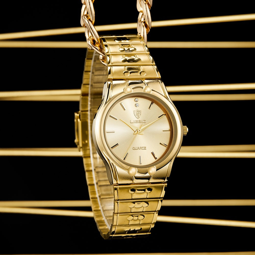 LIEBIG L1023 analogt quartz-armbåndsur med rund urskive, parkur og rem af rustfrit stål