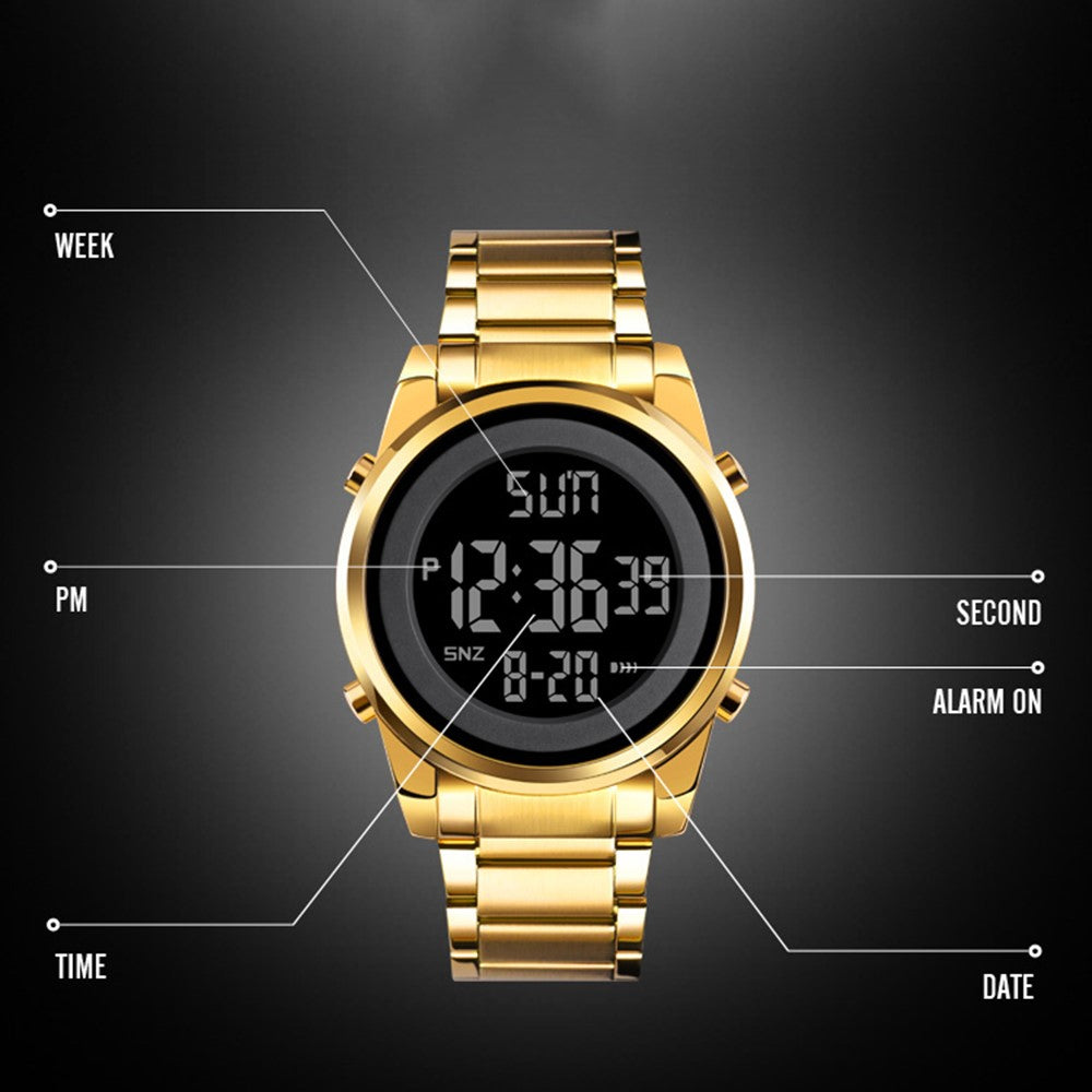 SKMEI 1611 Simple Business Men's Watch Multifunctional Steel Strap Electronic Watch with Luminous Display