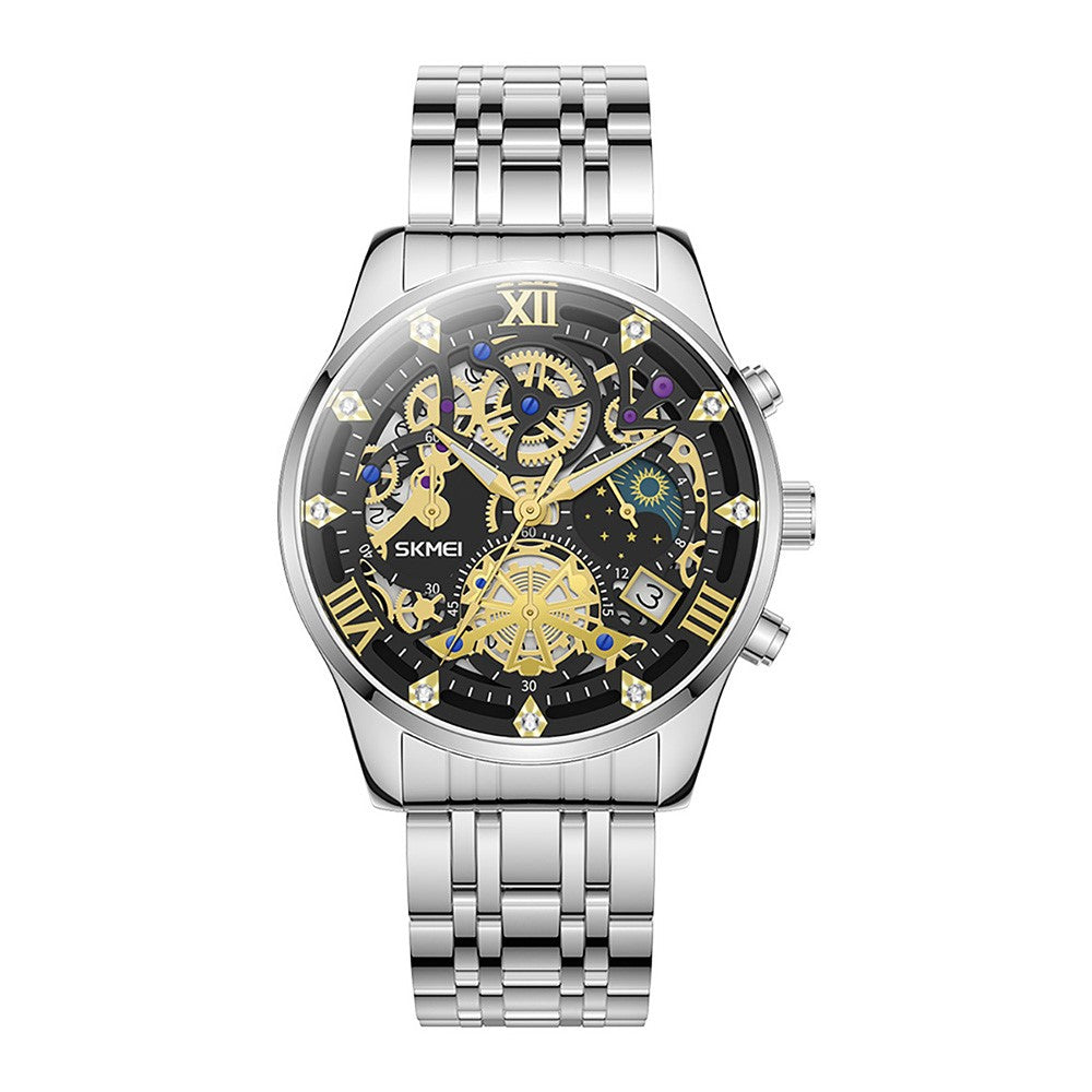 SKMEI 7039 Hult urskivedesign Forretning Mode Mænd Kvarts Ur Stopur Kalender Armbåndsur