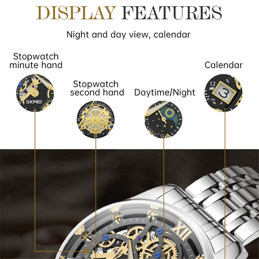 SKMEI 7039 Hult urskivedesign Forretning Mode Mænd Kvarts Ur Stopur Kalender Armbåndsur