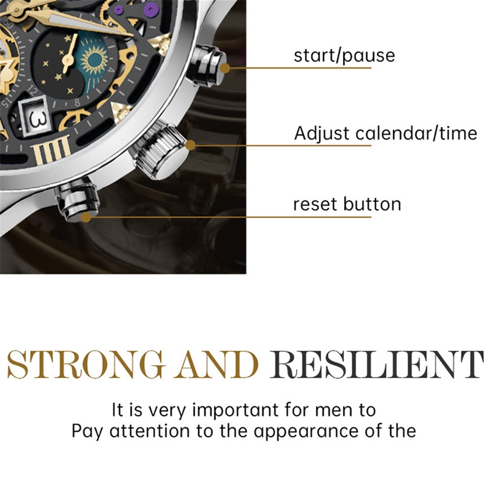 SKMEI 7039 Hult urskivedesign Forretning Mode Mænd Kvarts Ur Stopur Kalender Armbåndsur