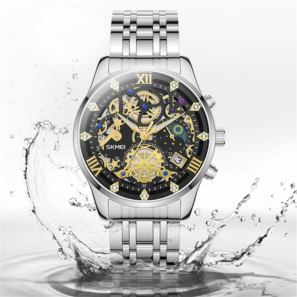 SKMEI 7039 Hult urskivedesign Forretning Mode Mænd Kvarts Ur Stopur Kalender Armbåndsur