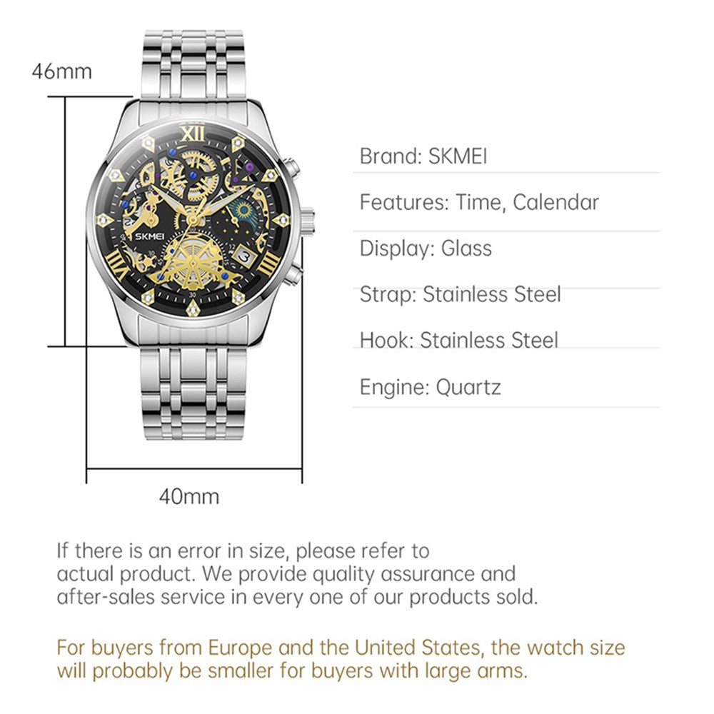 SKMEI 7039 Hult urskivedesign Forretning Mode Mænd Kvarts Ur Stopur Kalender Armbåndsur