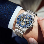 SKMEI 7039 Hult urskivedesign Forretning Mode Mænd Kvarts Ur Stopur Kalender Armbåndsur