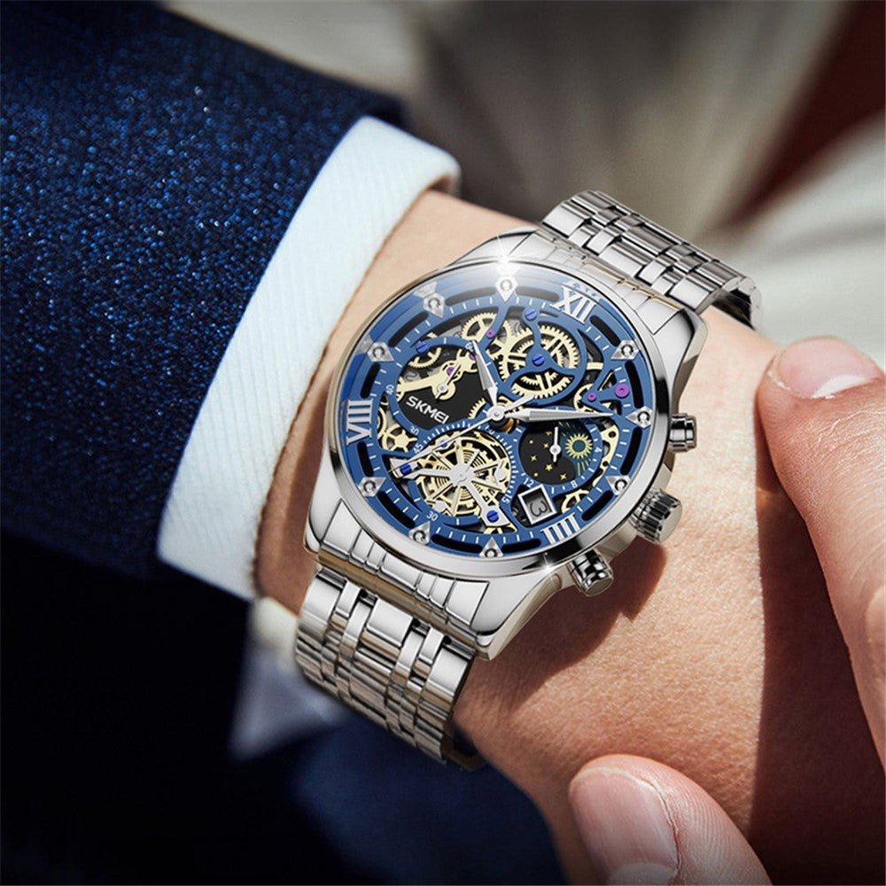 SKMEI 7039 Hult urskivedesign Forretning Mode Mænd Kvarts Ur Stopur Kalender Armbåndsur