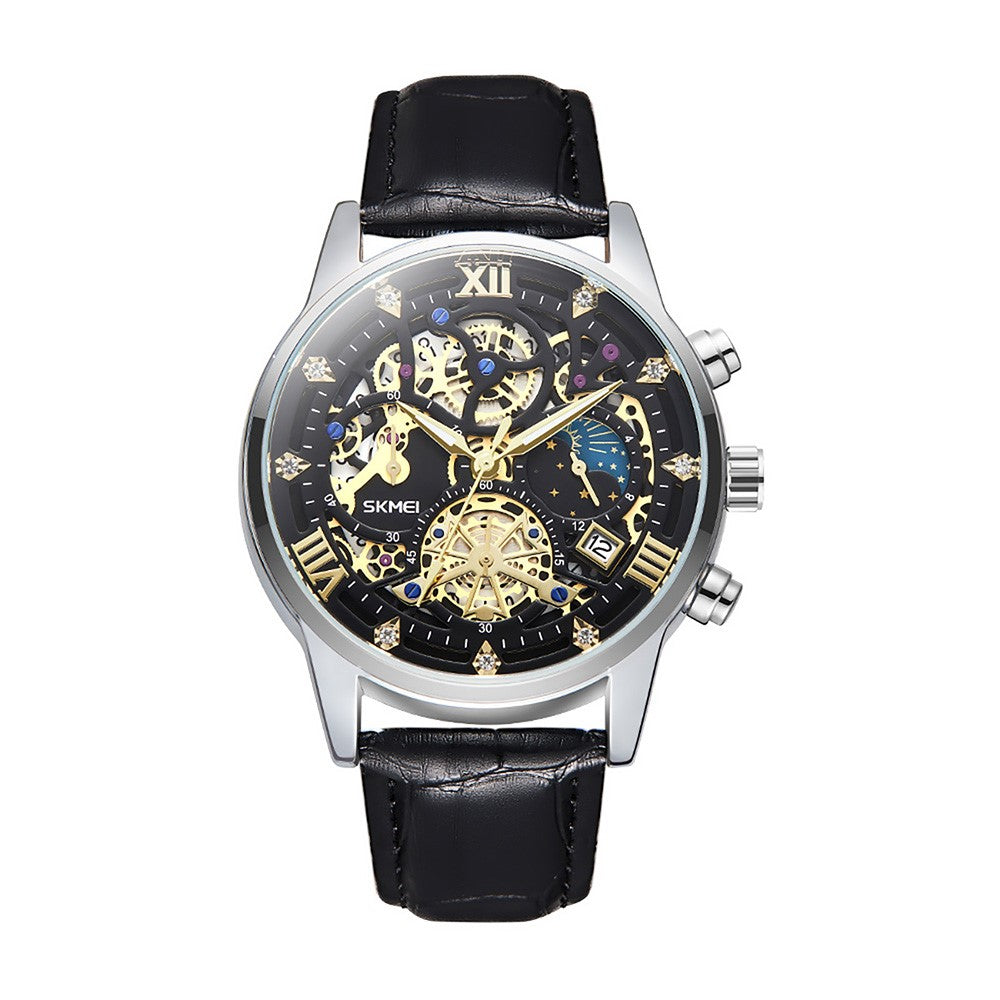 SKMEI 7039 Hult urskivedesign Forretning Mode Mænd Kvarts Ur Stopur Kalender Armbåndsur