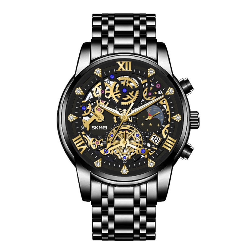 SKMEI 7039 Hult urskivedesign Forretning Mode Mænd Kvarts Ur Stopur Kalender Armbåndsur