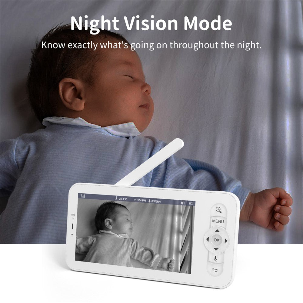 BABY5 5-tommers skærm babyalarm med tovejslyd, kamera, app og fjernovervågning