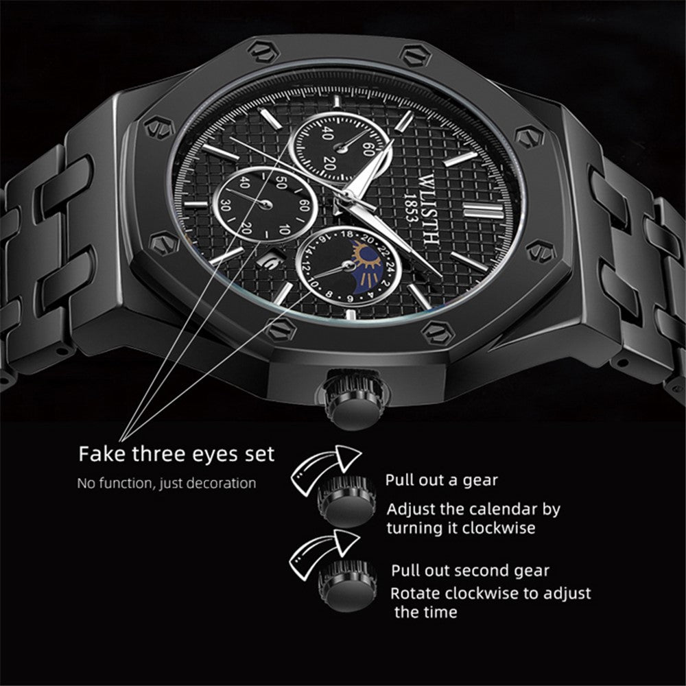 WLISTH 6149 Alloy Strap Business Quartz Watch Luminous Wrist Watch with Calendar