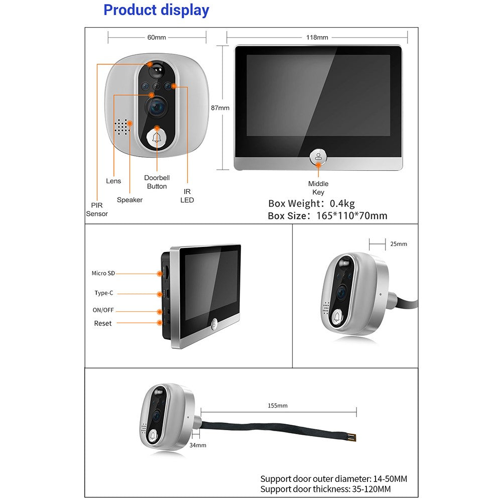 C85 Doorbell Camera 1080P PIR Motion Detection Digital Peephole Door Viewer Two-Way Call