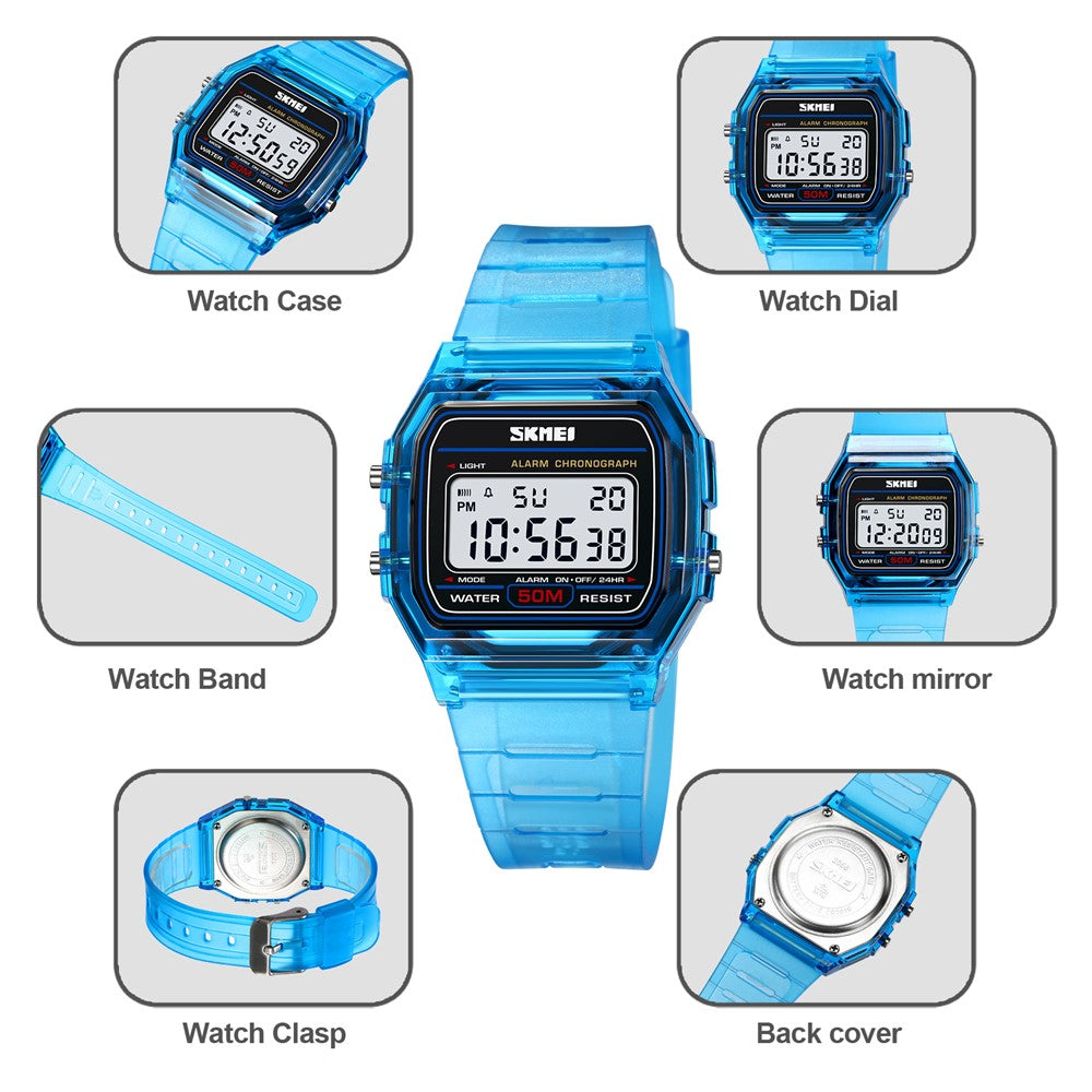 SKMEI 2056 Fashion Square Wrist Watch TPU Strap EL Backlight Electronic Watch