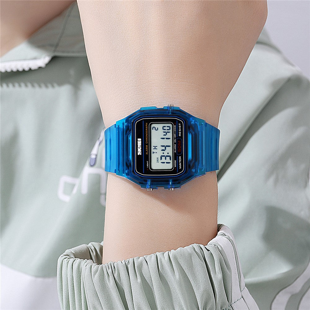 SKMEI 2056 Fashion Square Wrist Watch TPU Strap EL Backlight Electronic Watch