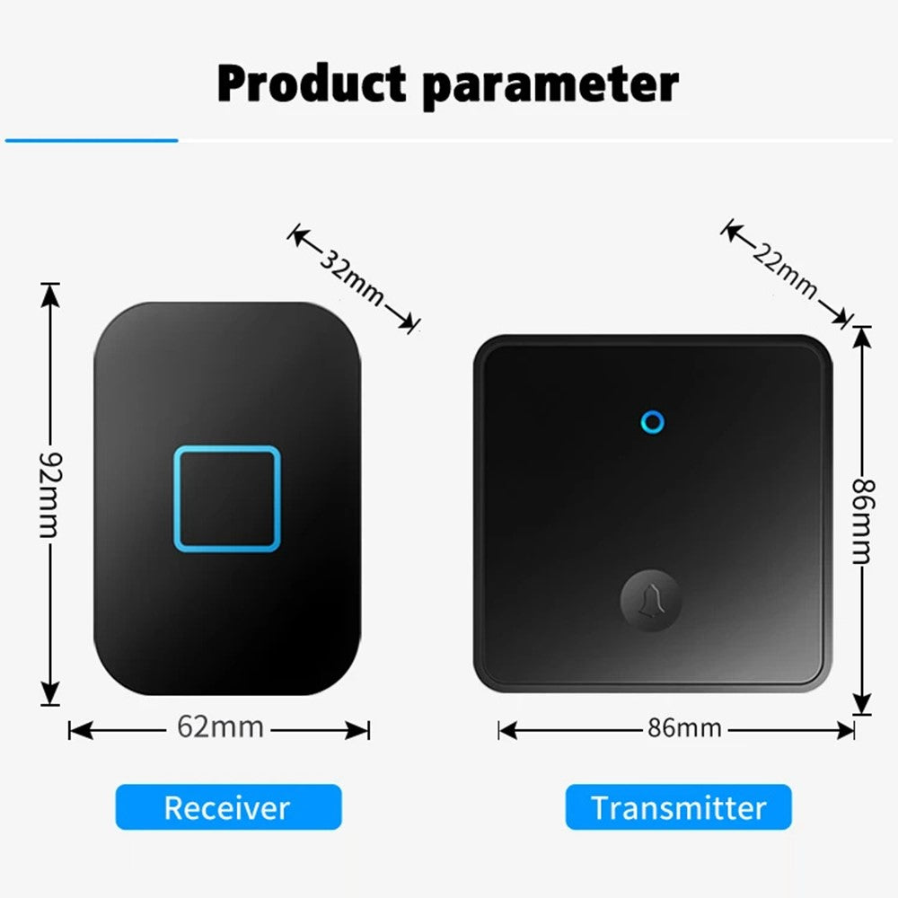 CACAZI FA88 Adjustable Volume Door Bell Kit Type 86 Big Panel Button Wireless Doorbell with 1 Transmitter+1 Receiver