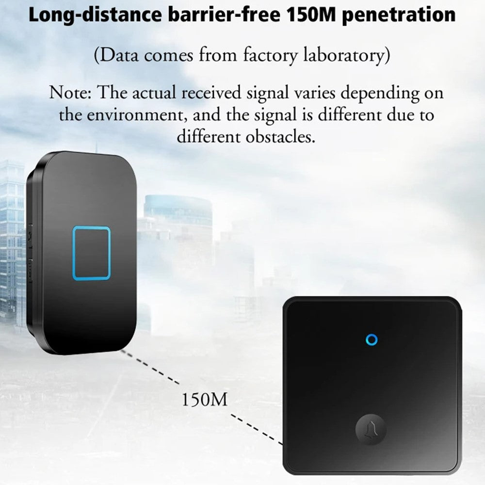 CACAZI FA88 Type 86 Big Panel Button Wireless Doorbell Adjustable Volume Door Bell Kit with 2 Transmitters+1 Receiver