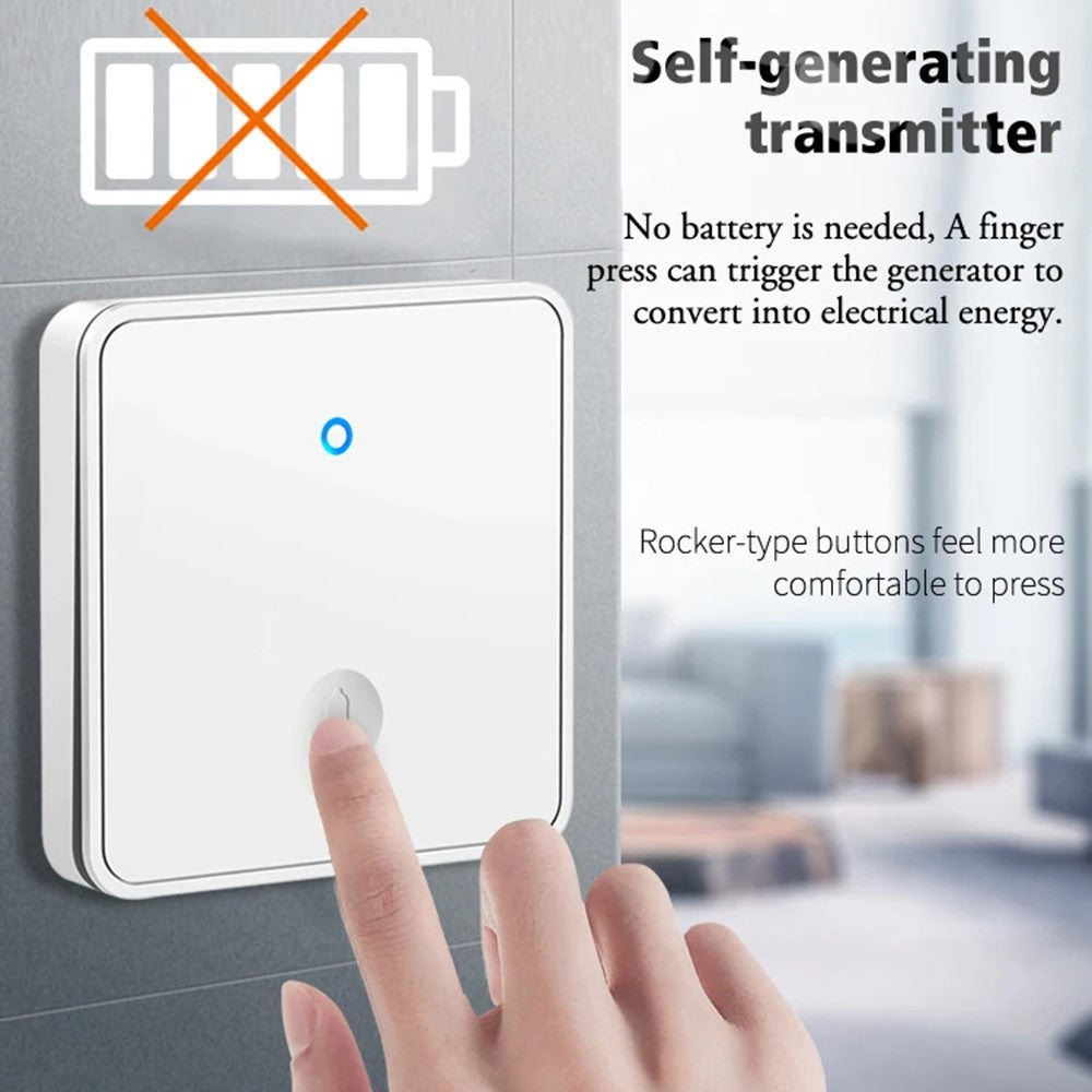 CACAZI FA88 Type 86 Big Panel Button Wireless Doorbell Adjustable Volume Door Bell Kit with 2 Transmitters+1 Receiver