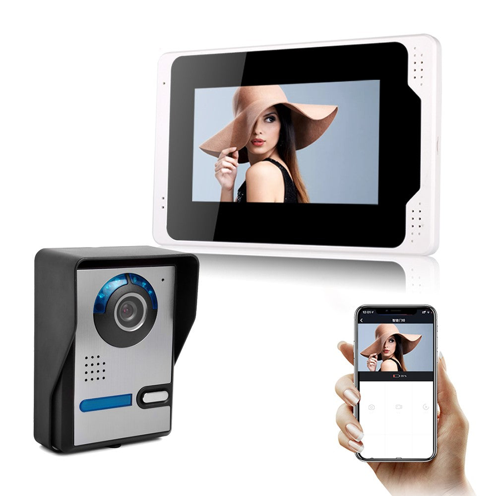701FA11 Tuya-appen 7-tums WiFi-inomhusmonitor + vattentät dörrklocka HD-kamera, EU-kontakt