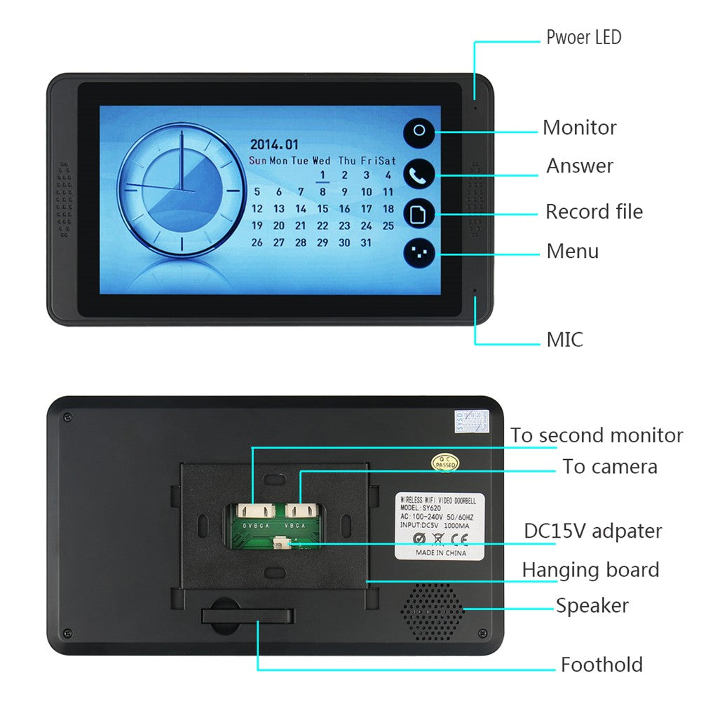620FG11 7-inch Touch Screen Monitor + Night Vision Door Bell HD Camera, EU Plug
