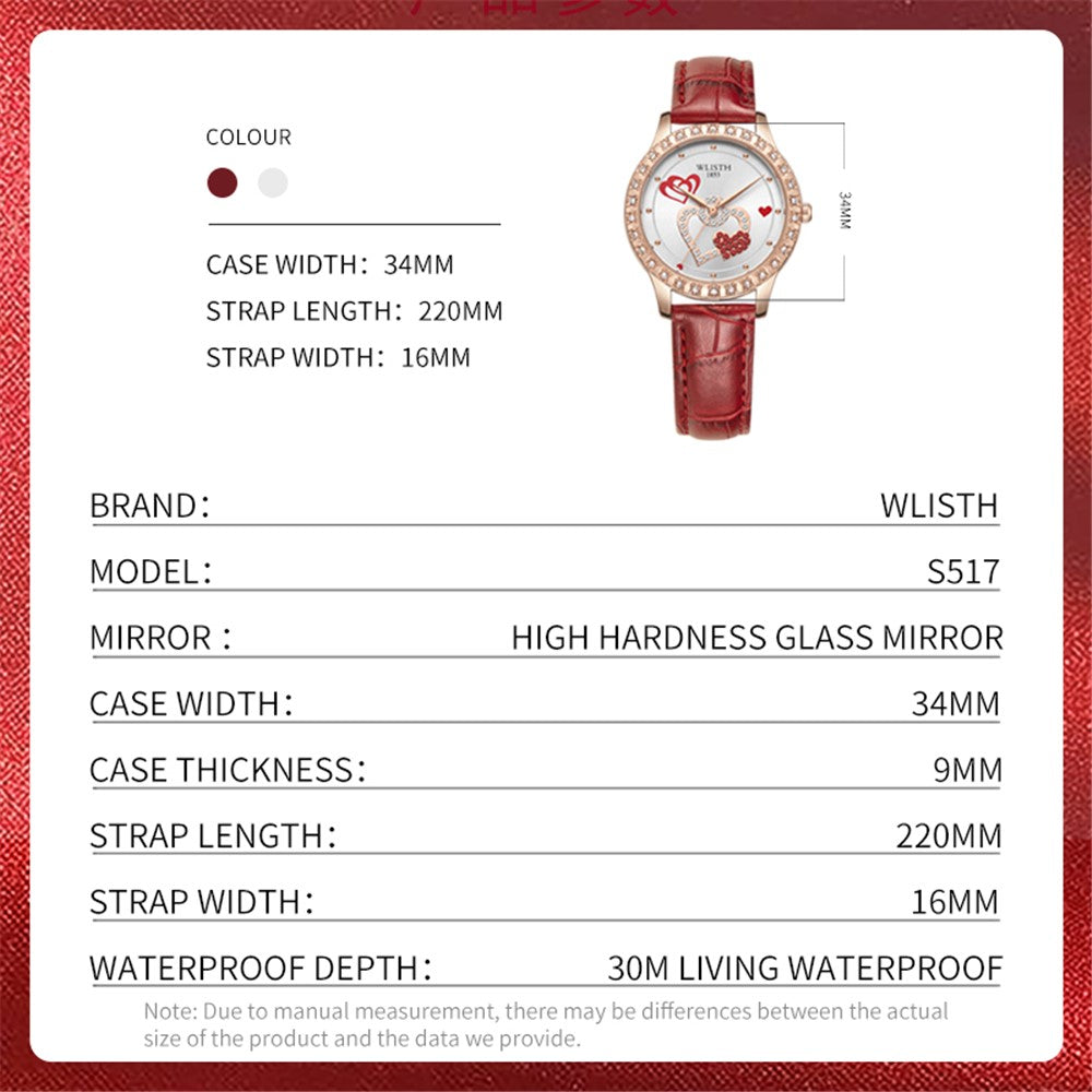 WLISTH S517 Women's Rhinestone Decor Bracelet Fashionable Quartz Watch