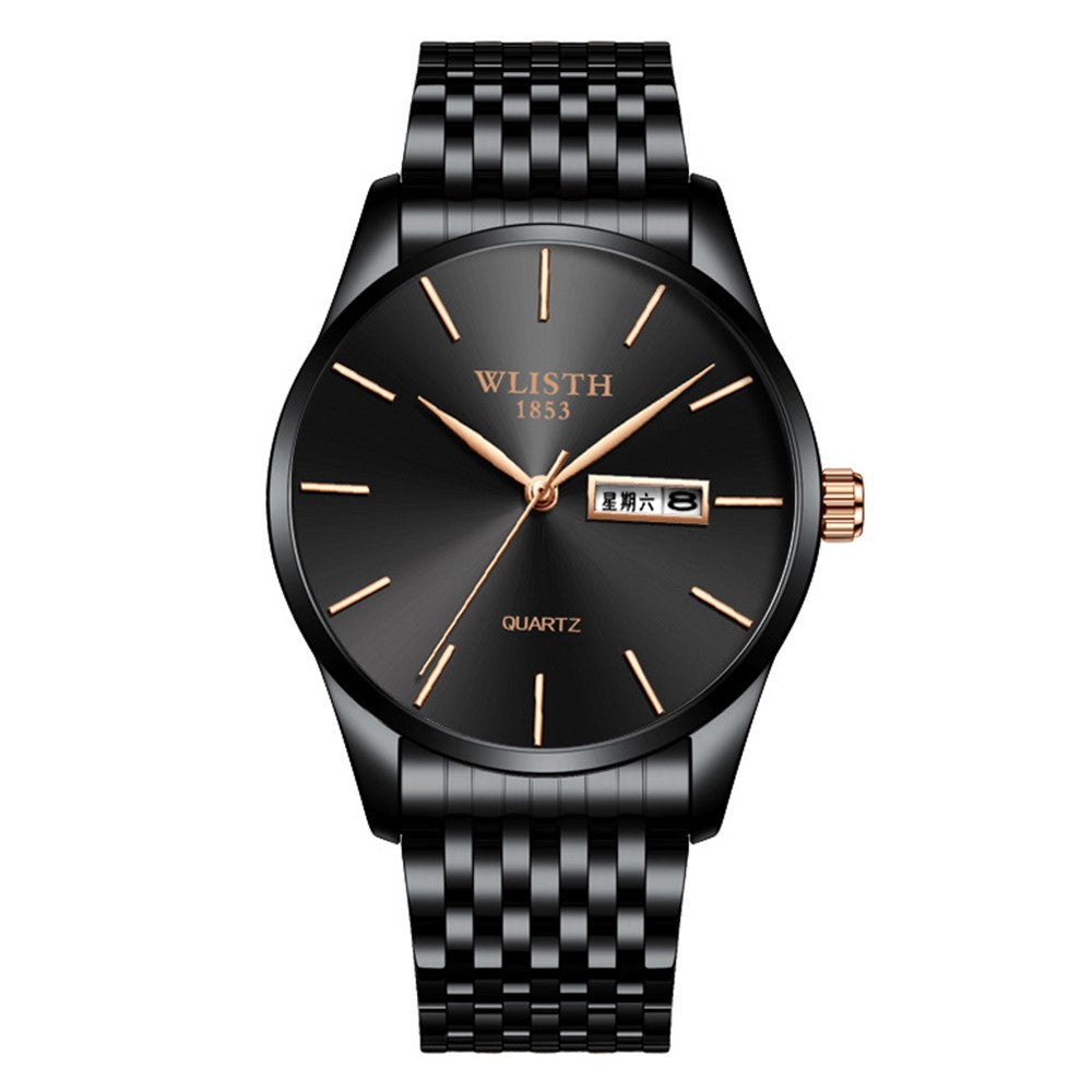 WLISTH S512 No Number Dial Date Week Display Luminous Quartz Wrist Watch