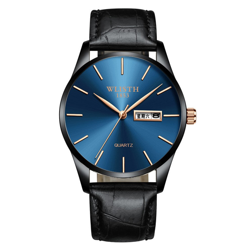 WLISTH S512 No Number Dial Date Week Display Luminous Quartz Wrist Watch