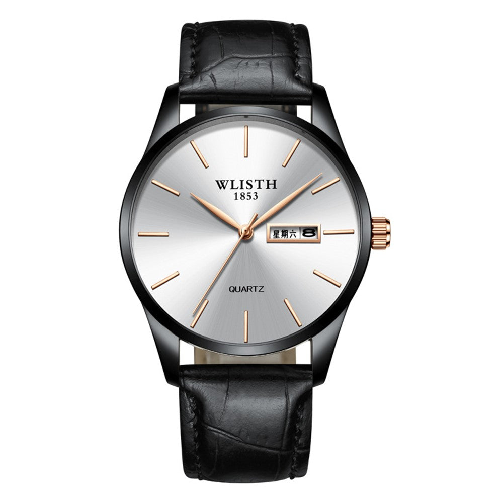 WLISTH S512 No Number Dial Date Week Display Luminous Quartz Wrist Watch
