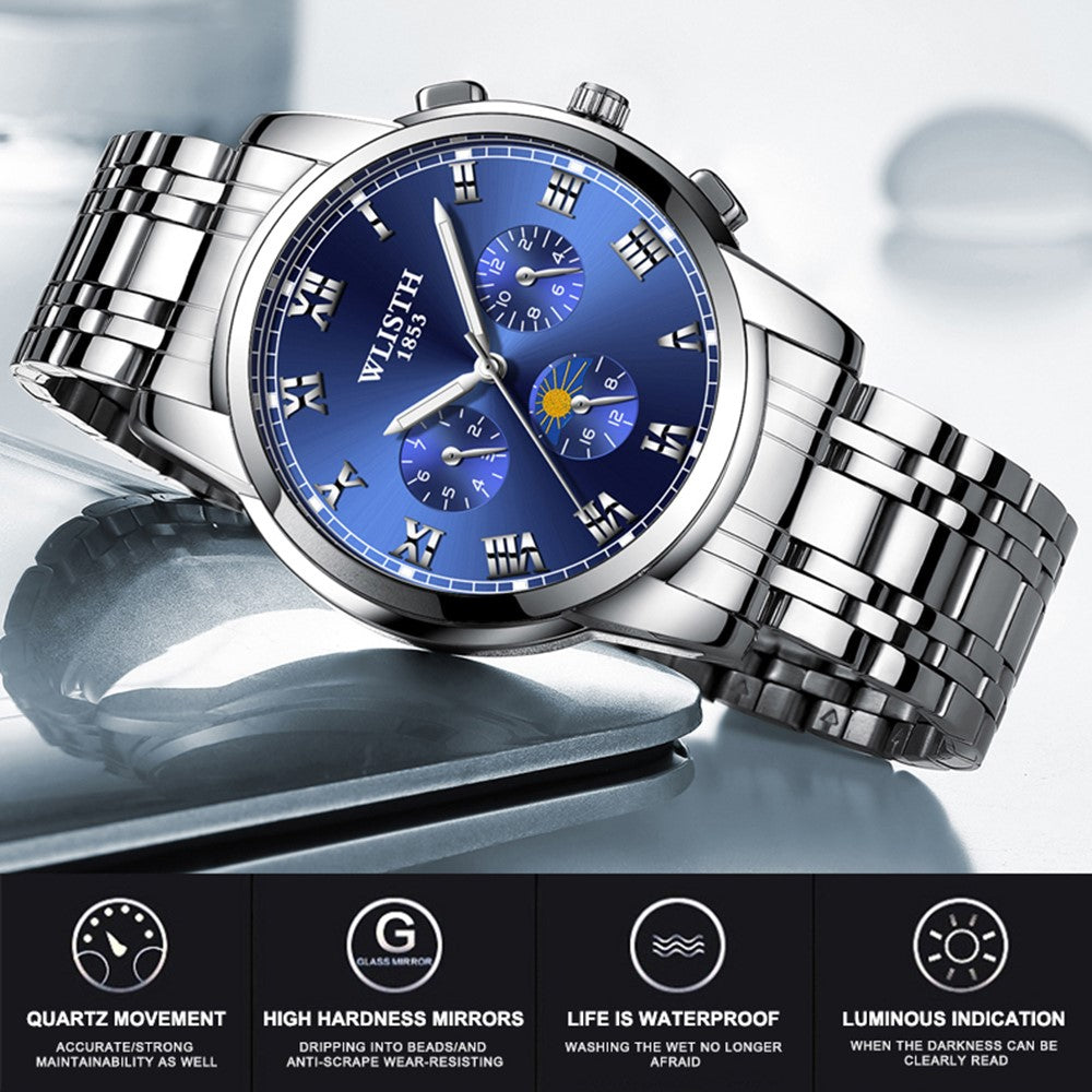 WLISTH S509 Business Men Luminous Quartz Watch with 3 Decorative Small Dials