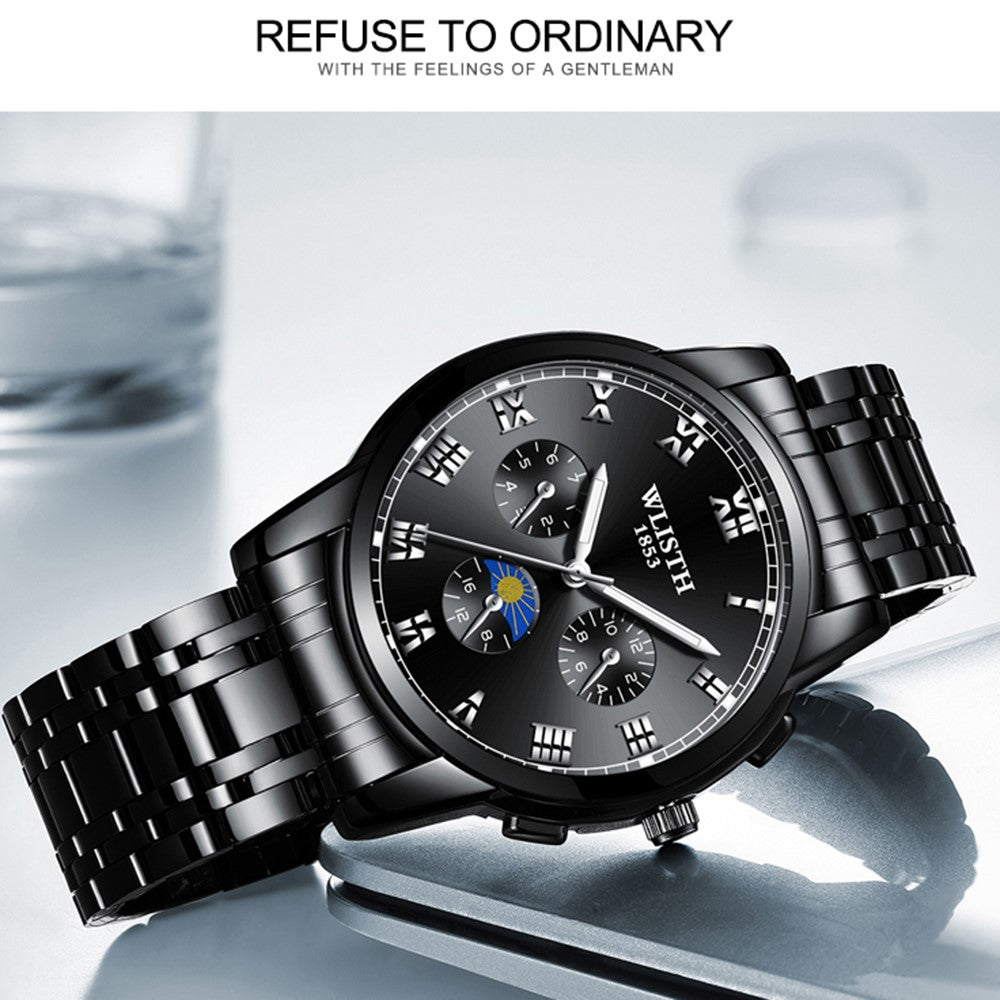 WLISTH S509 Business Men Luminous Quartz Watch with 3 Decorative Small Dials