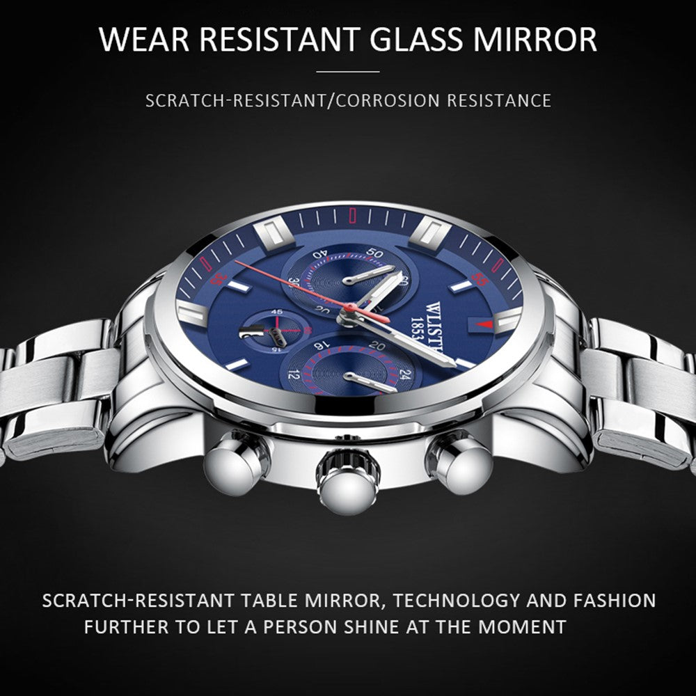 WLISTH S508 Men Calendar Luminous Quartz Watch with 3 Decorative Dials