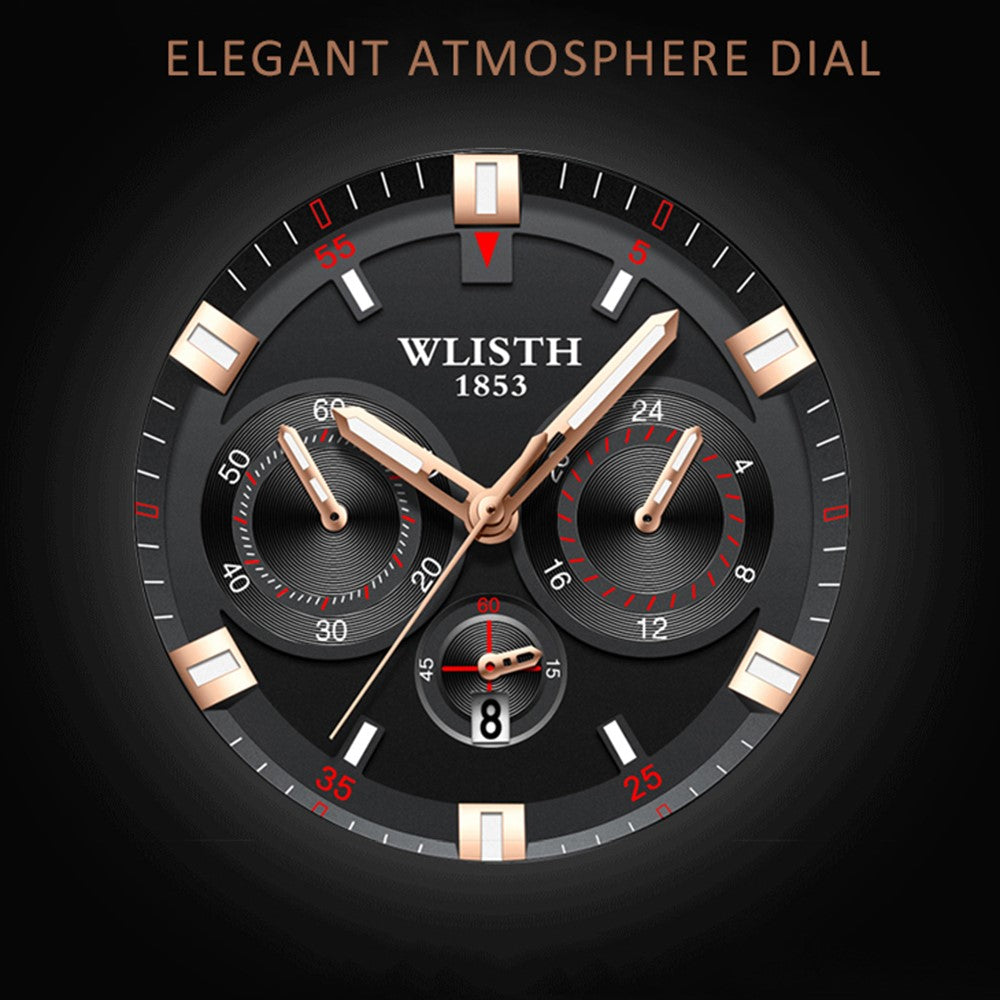 WLISTH S508 Men Calendar Luminous Quartz Watch with 3 Decorative Dials